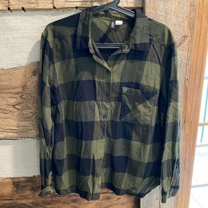 Green Plaid Button-Up Shirt
